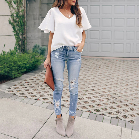 Blusa Suelta con Cuello en V y Mangas Volantes - Image 18