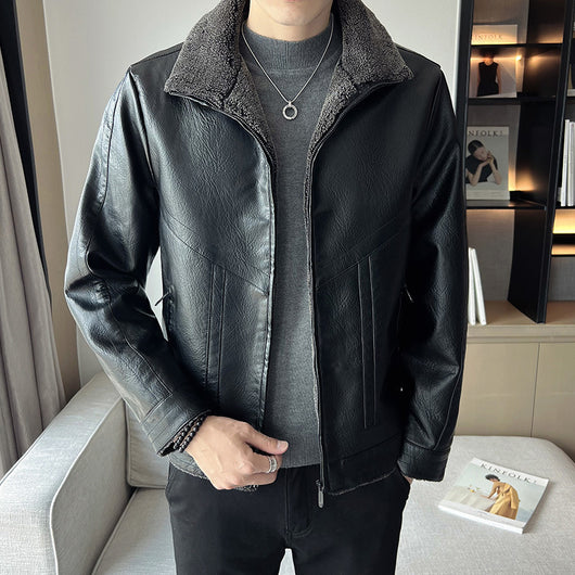 Chaqueta de Cuero Acolchada Plus Size Estilo Hong Kong para Hombre - Image 6