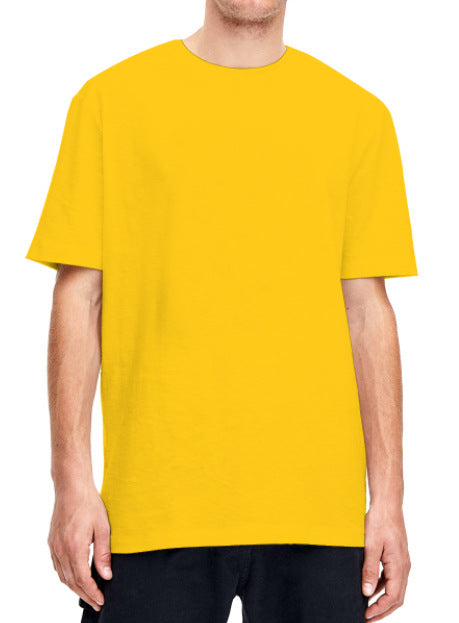 Plain light beige short-sleeved crew neck t-shirt made of cotton, shown on a model. - Image 41