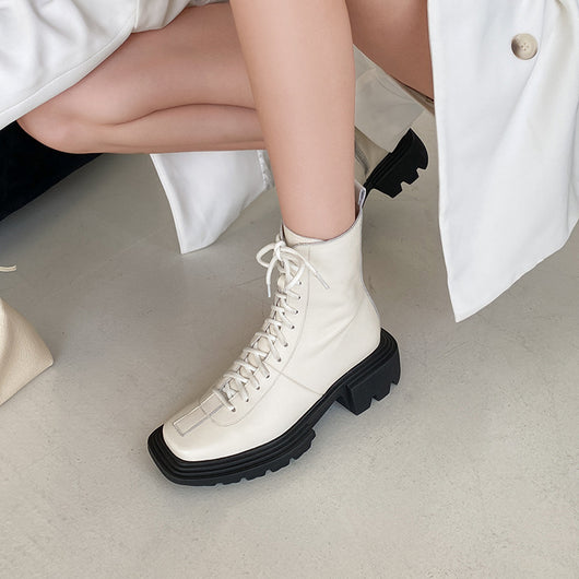 Botas Cortas Mujer Estilo Francés Retro con Suela Gruesa - Image 11