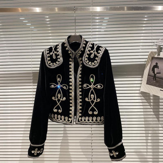 Chaqueta de Terciopelo Trenzada con Botones de Diamante para Mujer - Image 14