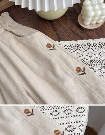 Pantalones Infantiles Cintura Alta con Bordado Floral - Estilo Occidental - Image 10