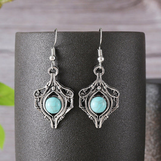 Aretes Colgantes de Gema Retro con Enrollado Simple