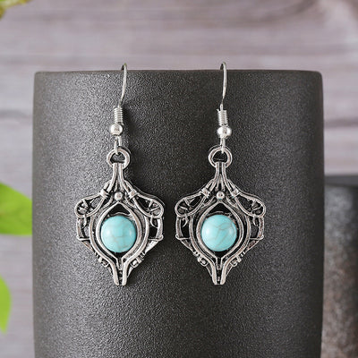 Aretes Colgantes de Gema Retro con Enrollado Simple