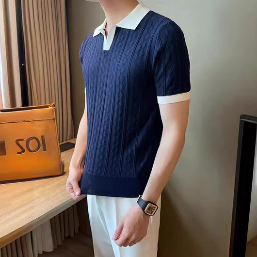 Polo Slim Fit Textura Jacquard con Solapa V y Stretch - Image 5