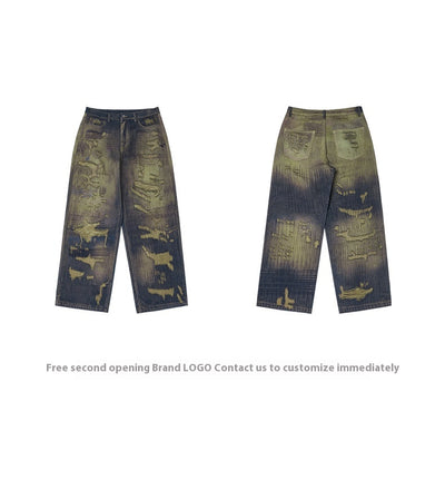 Pantalones Denim Ancho Estilo Urbano Americano con Estampado para Hombre - Image 10
