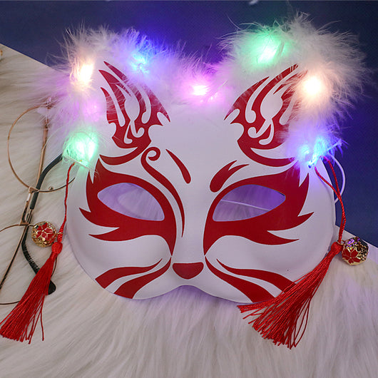Máscara Luminosa de Zorro y Gato Bifronte con Plumas - Image 21