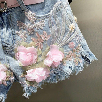 Shorts de Mezclilla Rectos con Bordados y Perlas para Mujer - Image 8