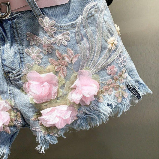 Shorts de Mezclilla Rectos con Bordados y Perlas para Mujer - Image 8