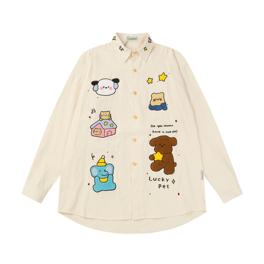 Camiseta Manga Larga Holgada con Bordado Cartoon Americano - Image 30