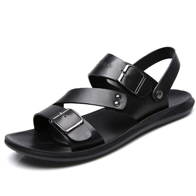 Sandalias Casuales de Cuero Doble Capa con Suela Gruesa - Chanclas Versátiles para Hombre - Image 7