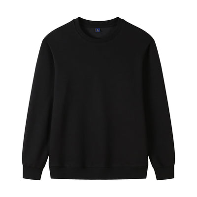 Navy blue pure cotton long sleeve round neck sweatshirt with ribbed cuffs and hem, displayed flat. - Image 5