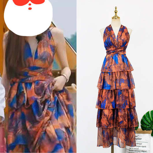 Vestido Largo Vintage con Estampado Contraste