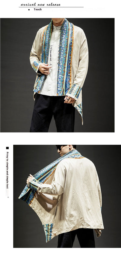 Abrigo Kimono Cardigan de Algodón y Lino - Estilo Japonés Moderno para Hombre - Image 14