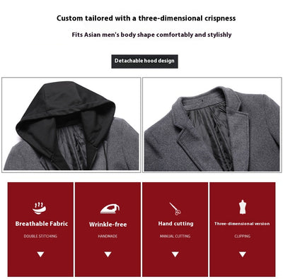 Abrigo de Lana Casual para Hombre con Gorro Desmontable - Image 21