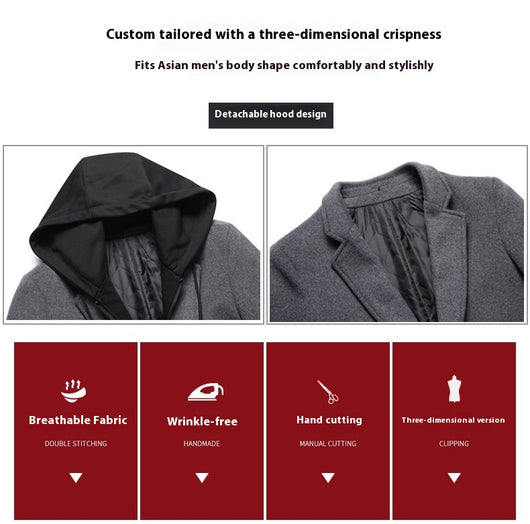 Abrigo de Lana Casual para Hombre con Gorro Desmontable - Image 21