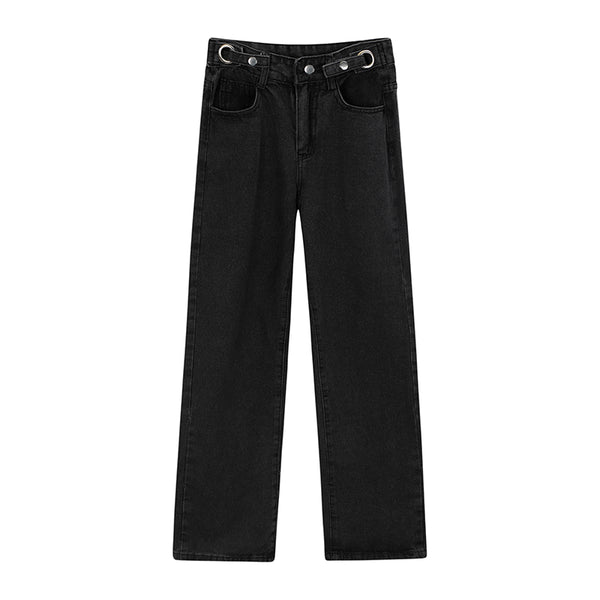 Pantalones Vaqueros Cintura Alta Corte Recto Pierna Ancha