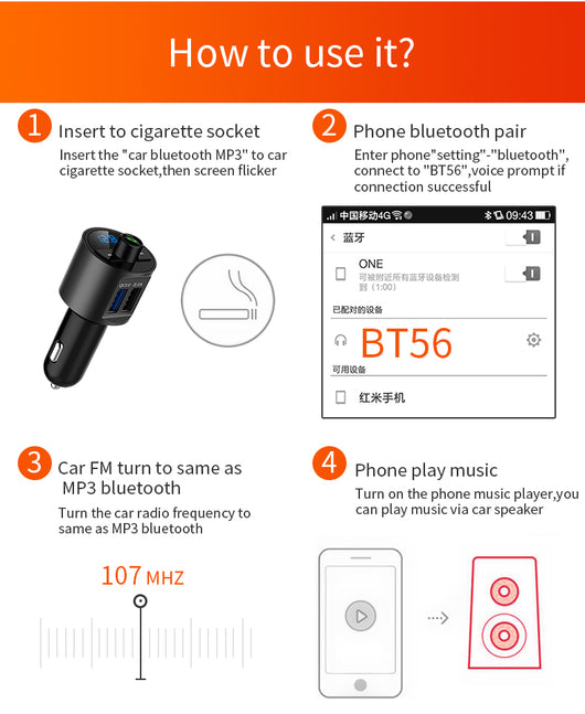 Transmisor FM Bluetooth con Carga Rápida para Auto BT56 - Image 23