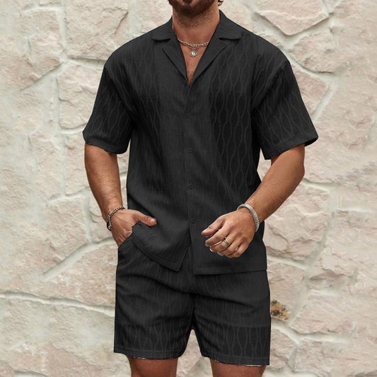 men's two-piece tracksuit, tracksuit, black, casual, resort wear, beach style - Image 2