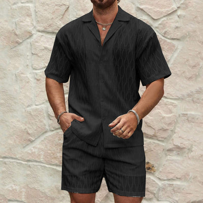 men's two-piece tracksuit, tracksuit, black, casual, resort wear, beach style - Image 2
