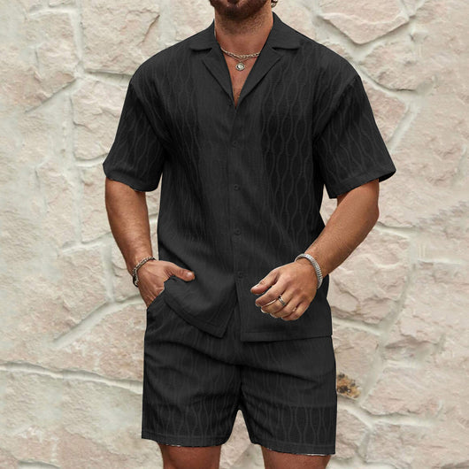 men's two-piece tracksuit, tracksuit, black, casual, resort wear, beach style - Image 2