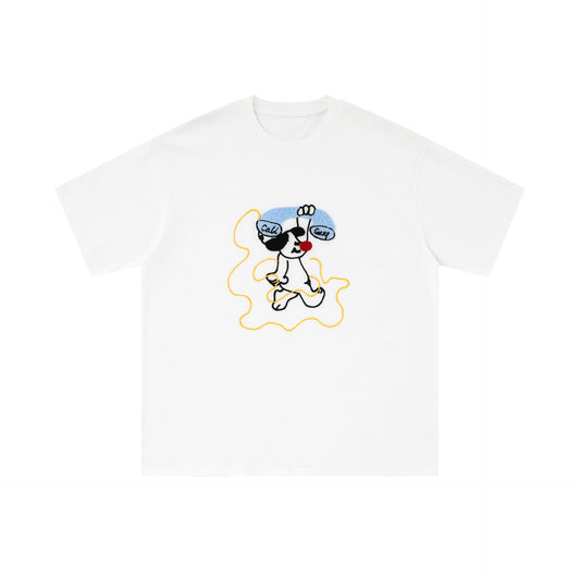 Camiseta Manga Corta con Bordado de Cachorro para Hombre