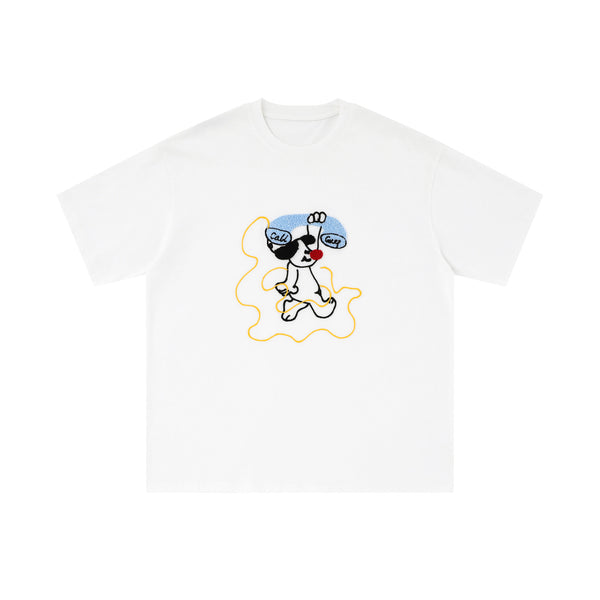 Camiseta Manga Corta con Bordado de Cachorro para Hombre