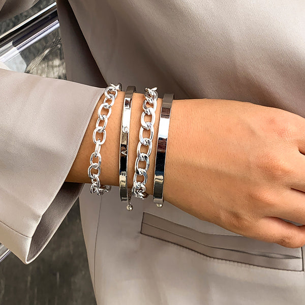 Juego de Pulseras de Cadena Hueca en C - Diseño Minimalista y Elegante