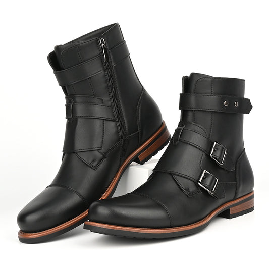 Botas Denim Minimalistas para Hombre con Cierre Lateral y Hebilla Metálica