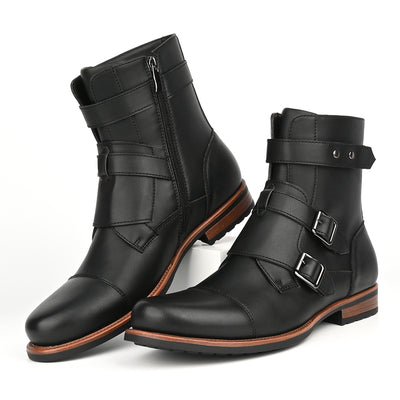 Botas Denim Minimalistas para Hombre con Cierre Lateral y Hebilla Metálica