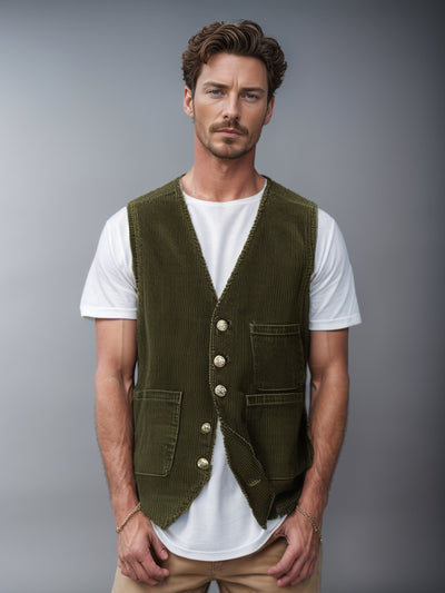Chaleco de Pana para Hombre con Diseño de Patchwork - Primavera Otoño - Image 16