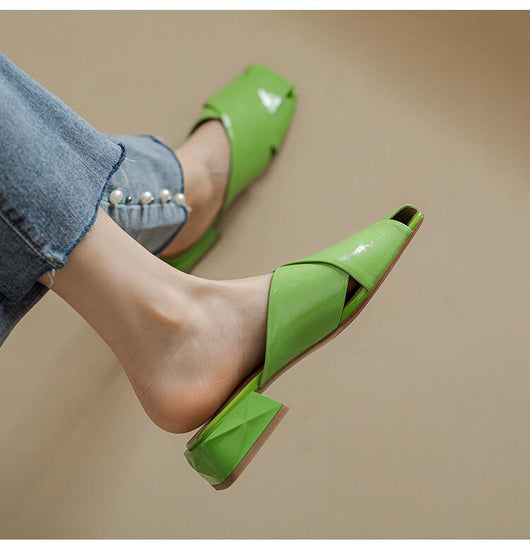 Sandalias y Pantuflas Mujer con Tacón Bajo - Multicolor Verde, Amarillo y Blanco - Image 9