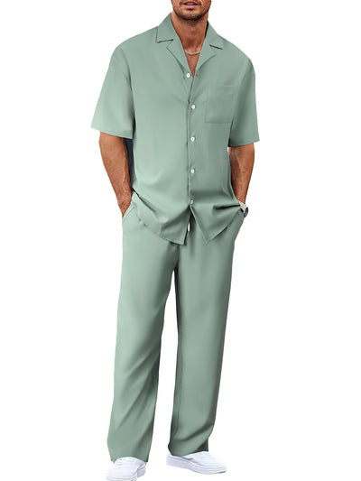 Conjunto de Traje Casual para Hombre: Camisa de Solapa con Botones y Pantalón Recto - Image 11