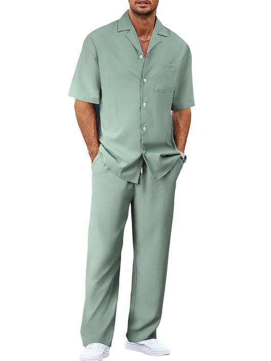 Conjunto de Traje Casual para Hombre: Camisa de Solapa con Botones y Pantalón Recto - Image 11