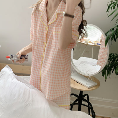 Pijama Corto de Cuadros para Mujer - Conjunto Cómodo de Algodón - Image 5