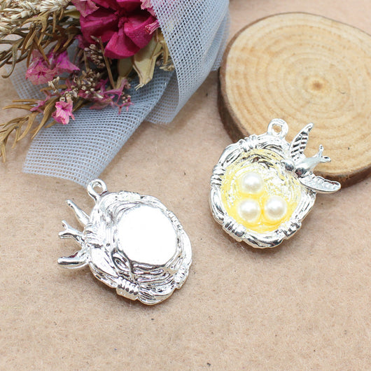 Dije Vintage de Aleación Nido de Pájaro Plata Antigua DIY - Image 10