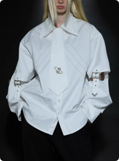 Blusa Blanca con Diseño de Cortes y Costuras Desconstruidas - Image 14
