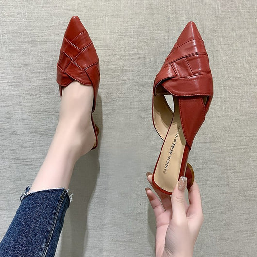 Sandalias de Cuero Suave con Punta Afilada y Tacón Medio para Mujer - Image 21