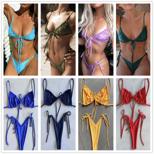 Bikini Deportivo de Tiras Ajustables en Color Sólido