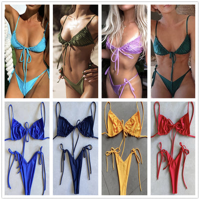 Bikini Deportivo de Tiras Ajustables en Color Sólido