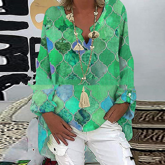 Blusa Casual para Mujer con Estampado Geométrico a Cuadros - Image 3