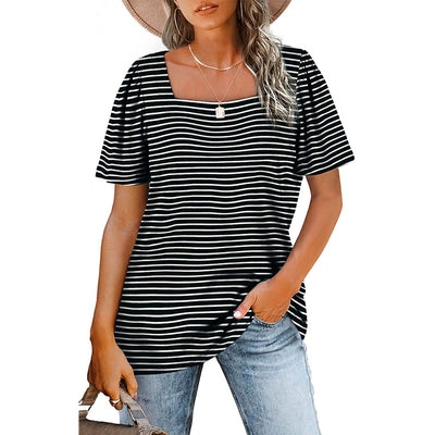 Camiseta de Cuello Cuadrado con Rayas Fruncidas para Mujer - Image 23