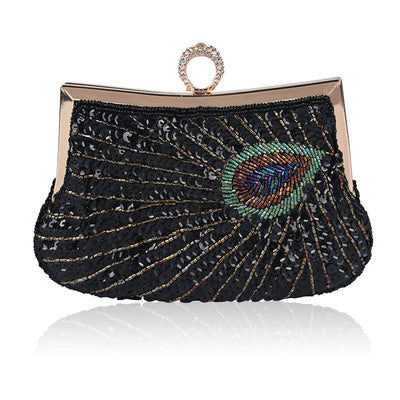 Bolso de Cena con Anillo de Cuentas Pavo Real Hecho a Mano - Image 9