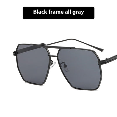 Gold frame double gray polygonal sunglasses with a double beam design and gradient lenses. - Image 8
