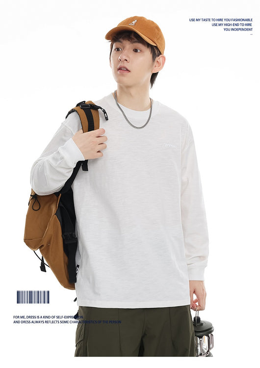 Camiseta de Algodón Pima con Bordado Minimalista - Manga Larga Cuello Redondo - Image 15