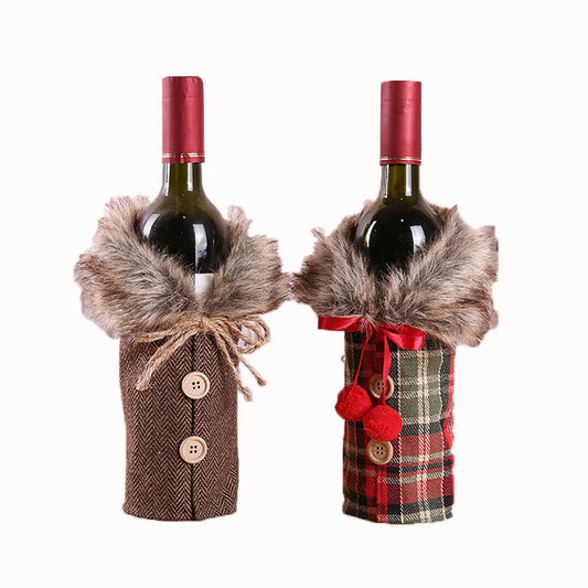 Funda Decorativa para Botella de Vino con Lazo y Cuello de Peluche
