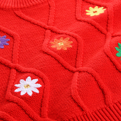 Suéter Infantil con Flores Bordadas - Cuello Redondo para Niñas - Image 3