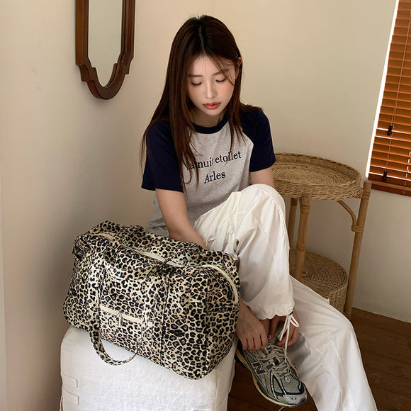Bolsa de Hombro Estampado Leopardo en Lona para Mujer