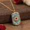 Stone Bead Pendant Women Paved Sun Flower Dorado Line Turquoise