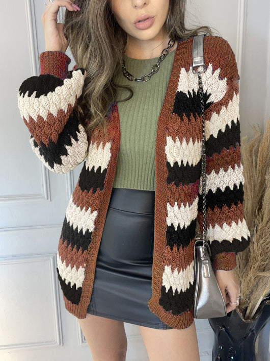 Cardigan Tejido con Combinación de Colores - Estilo Casual Moderno - Image 6